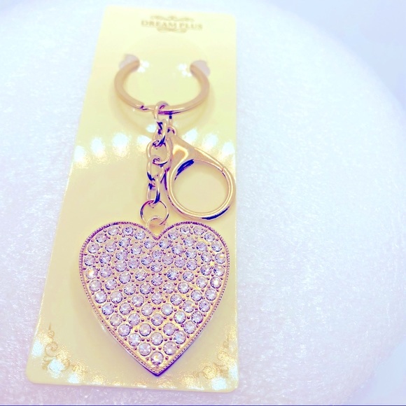 Purse Charm Key Chain Heart Crystals with Golden - Picture 6 of 7